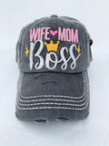 mom life distressed cap with embroidery and vintage look