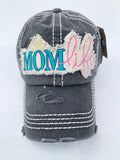 mom life distressed cap with embroidery and vintage look